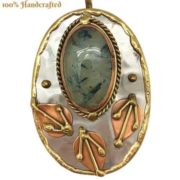 Natural Moss Agate Artisan Handcrafted Necklace With Chain Extraordinary Details - Picture 2 of 7